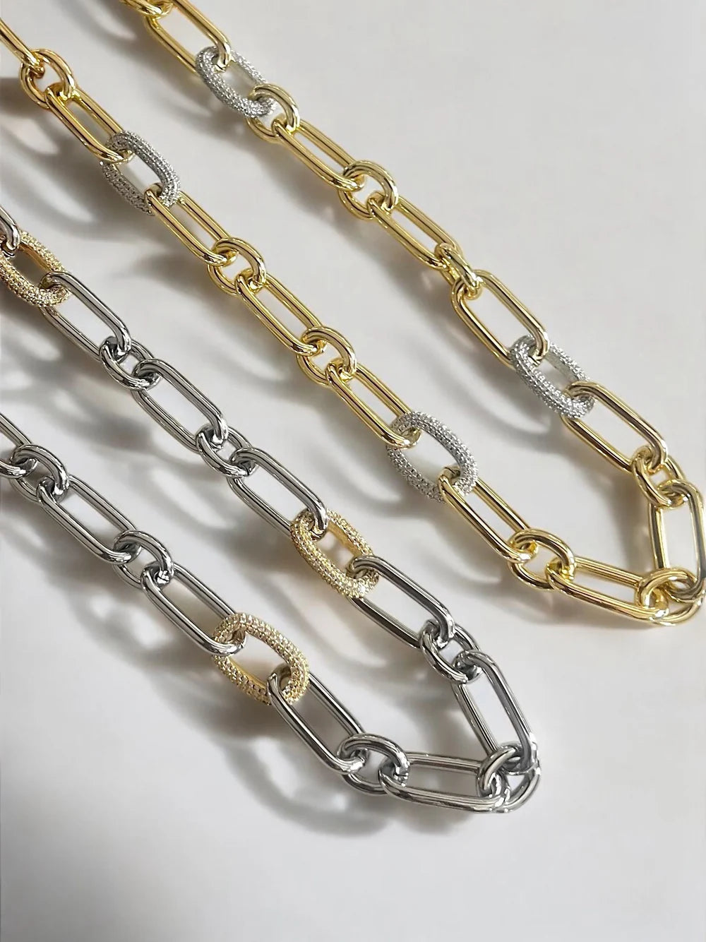18K Gold/Silver Plated Large Oval Link Clip With CZ Necklace with strong magnetic lock