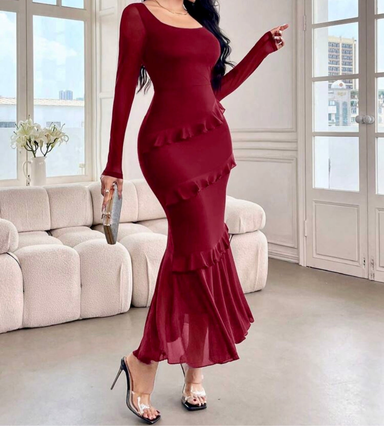Scarlet Grace Ruffle Trim Fishtail Dress