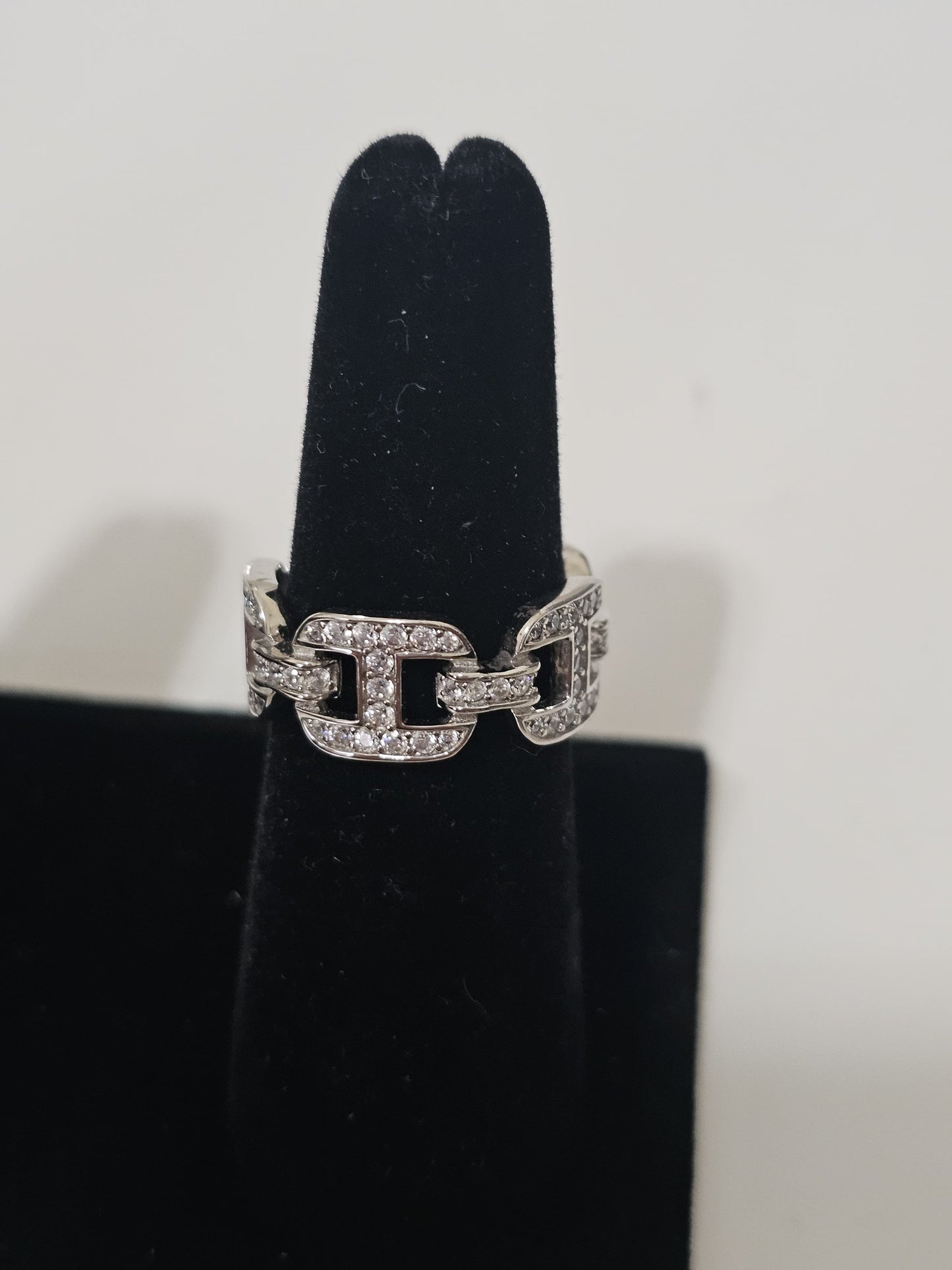 Silver Crystal Link Statement Ring