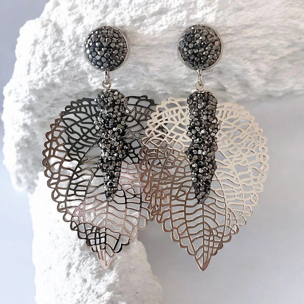 18K Gold/Silver Plated Australian Crystal Leaf Design Earrings