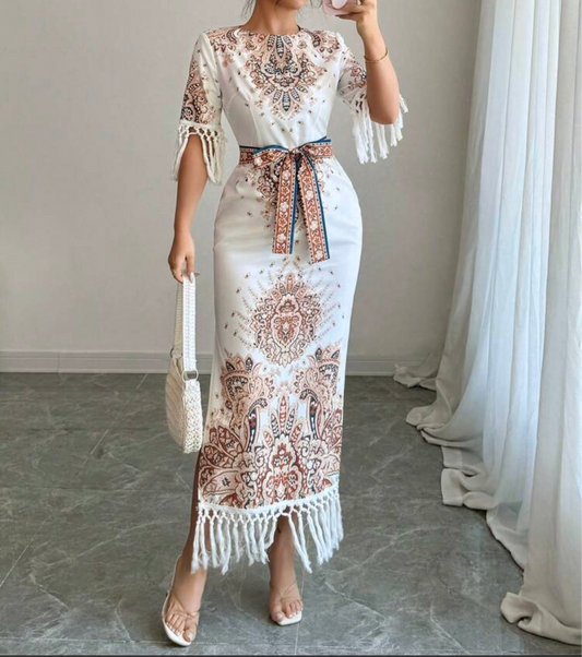 Boho Royalty Printed Tassel Dress – Summer Statement Style
