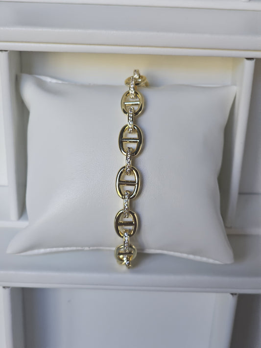 18K Gold Plated Chain Link Style Bracelet with CZ