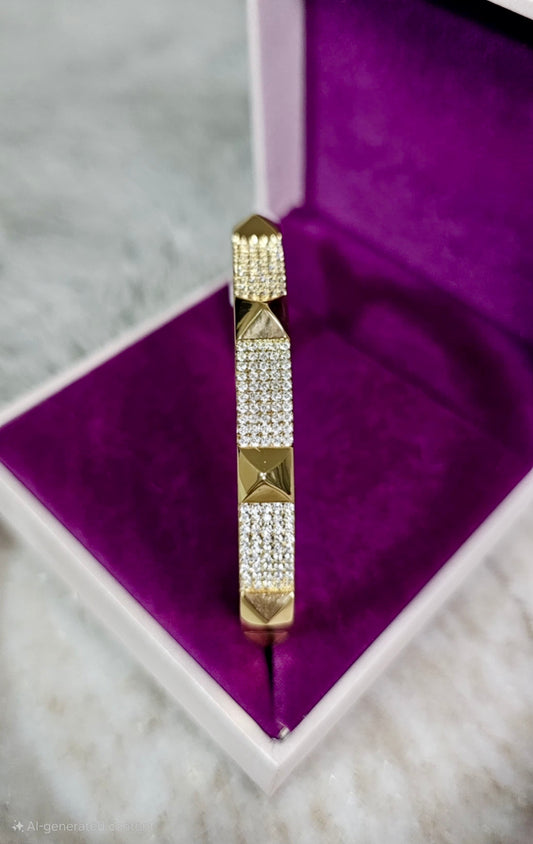 Gilded Edge CZ Stud Bangle – Bold Sparkle with a Modern Twist