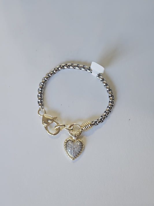 Stainless Bracelet with Heart Charm | Gold Lock