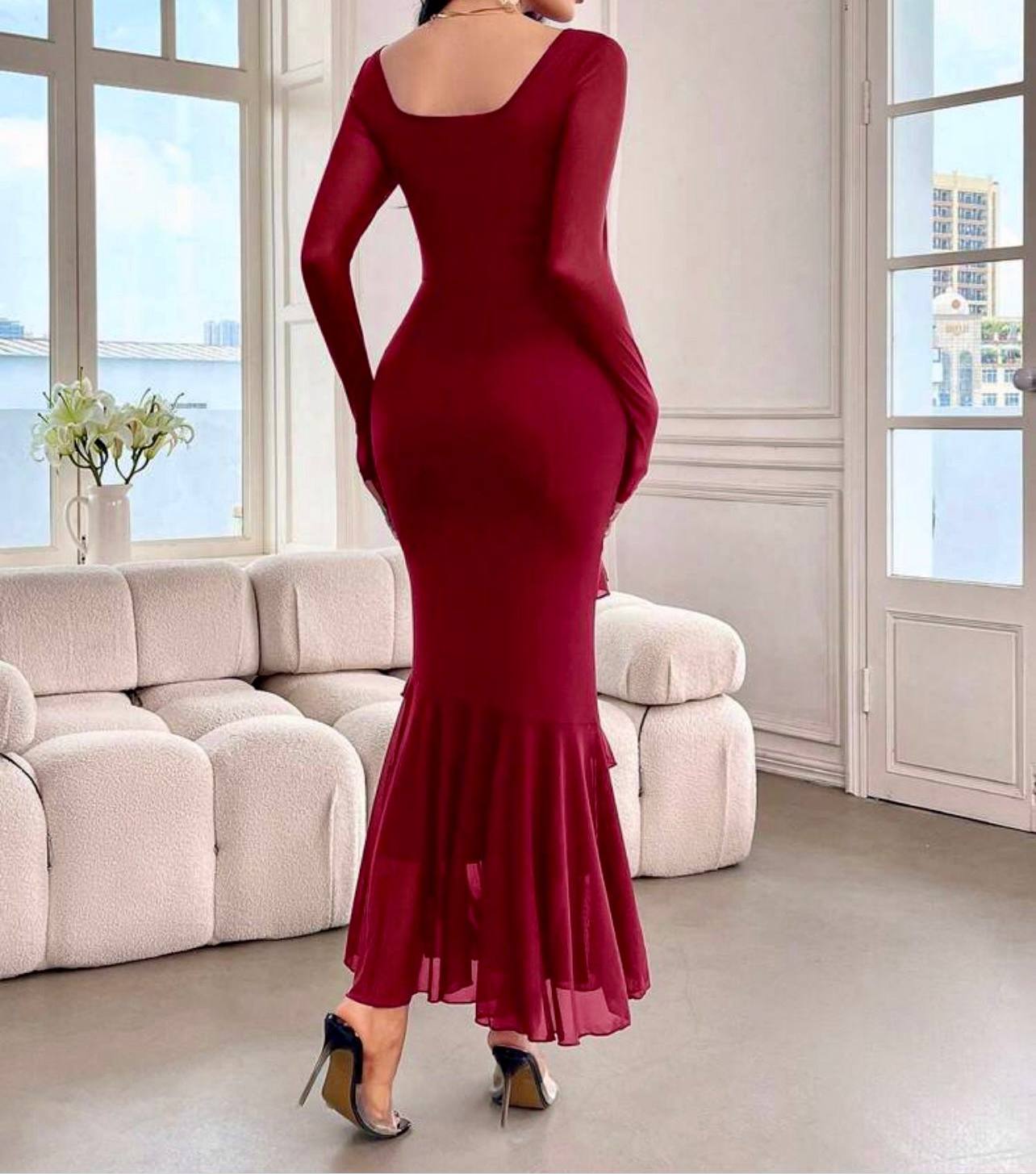 Scarlet Grace Ruffle Trim Fishtail Dress