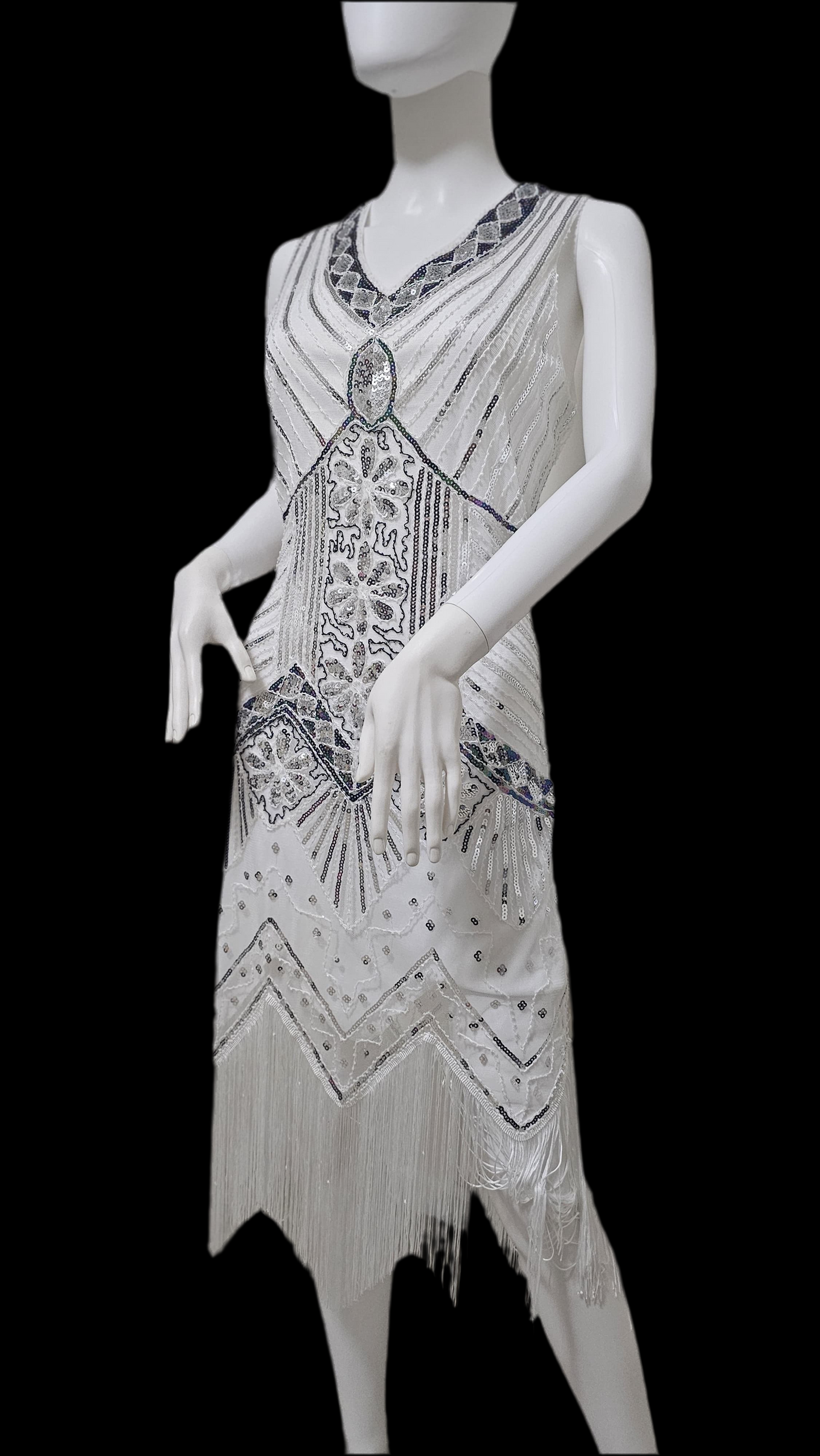 Gatsby White Sequin Fringe Dress