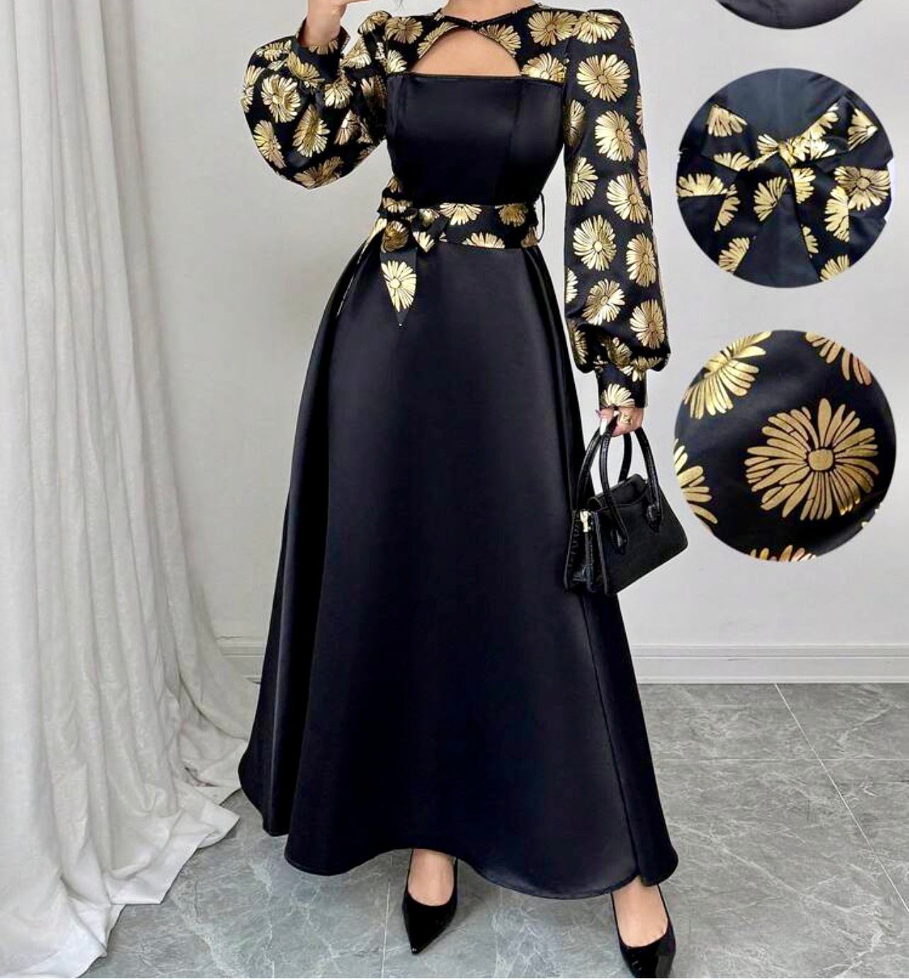 Midnight Bloom Foil Panel Dress