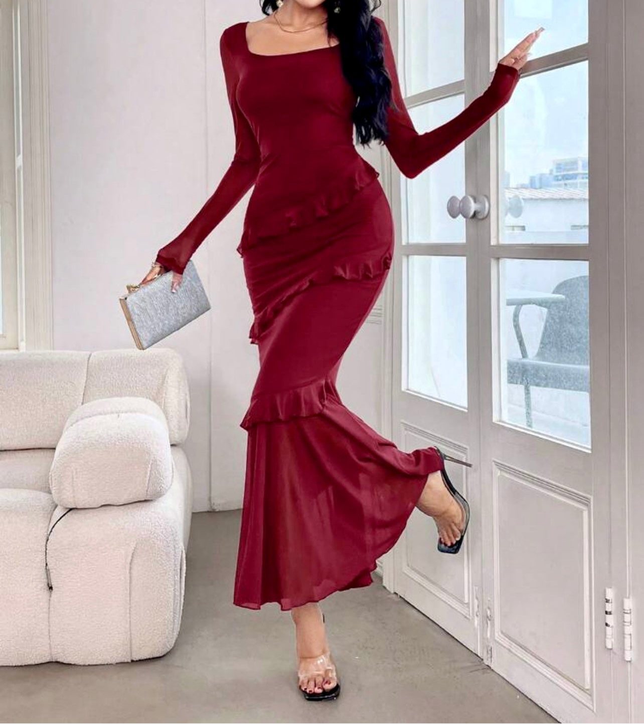 Scarlet Grace Ruffle Trim Fishtail Dress