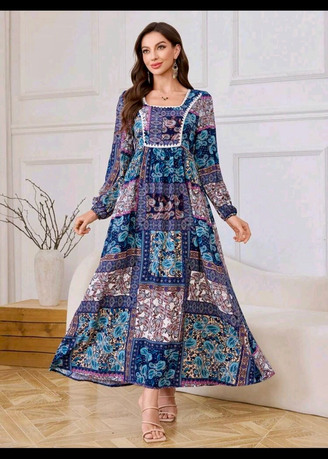 Autumn Muse Midi Dress - Modest Elegance in Fall Tones