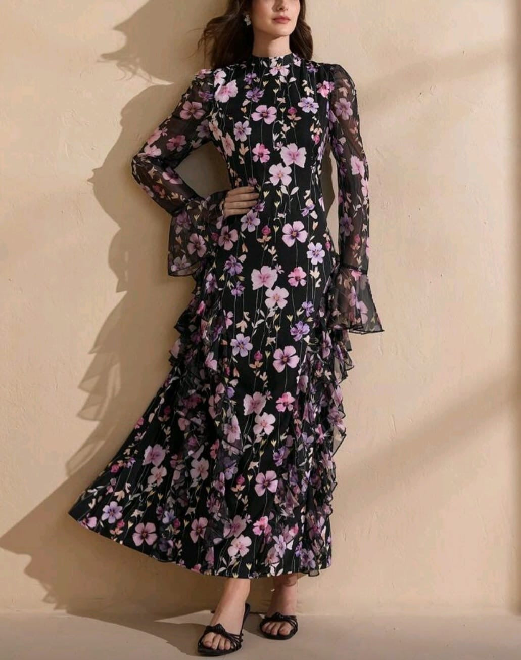 Black and Pink Floral Print Dress