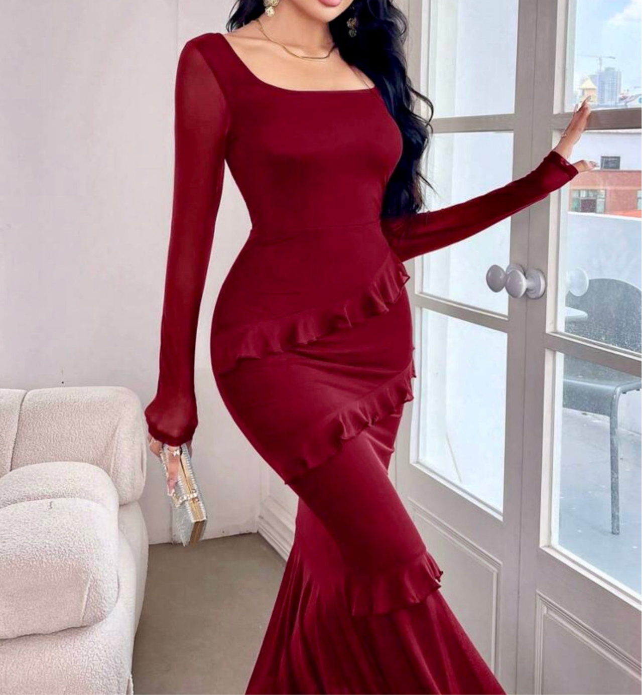 Scarlet Grace Ruffle Trim Fishtail Dress