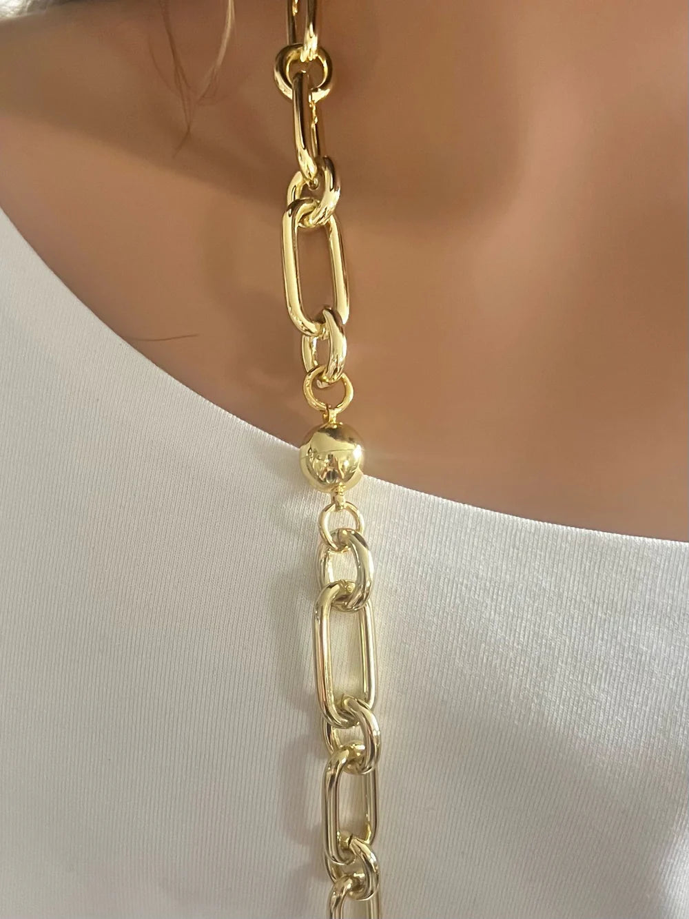 18K Gold/Silver Plated Large Oval Link Clip With CZ Necklace with strong magnetic lock
