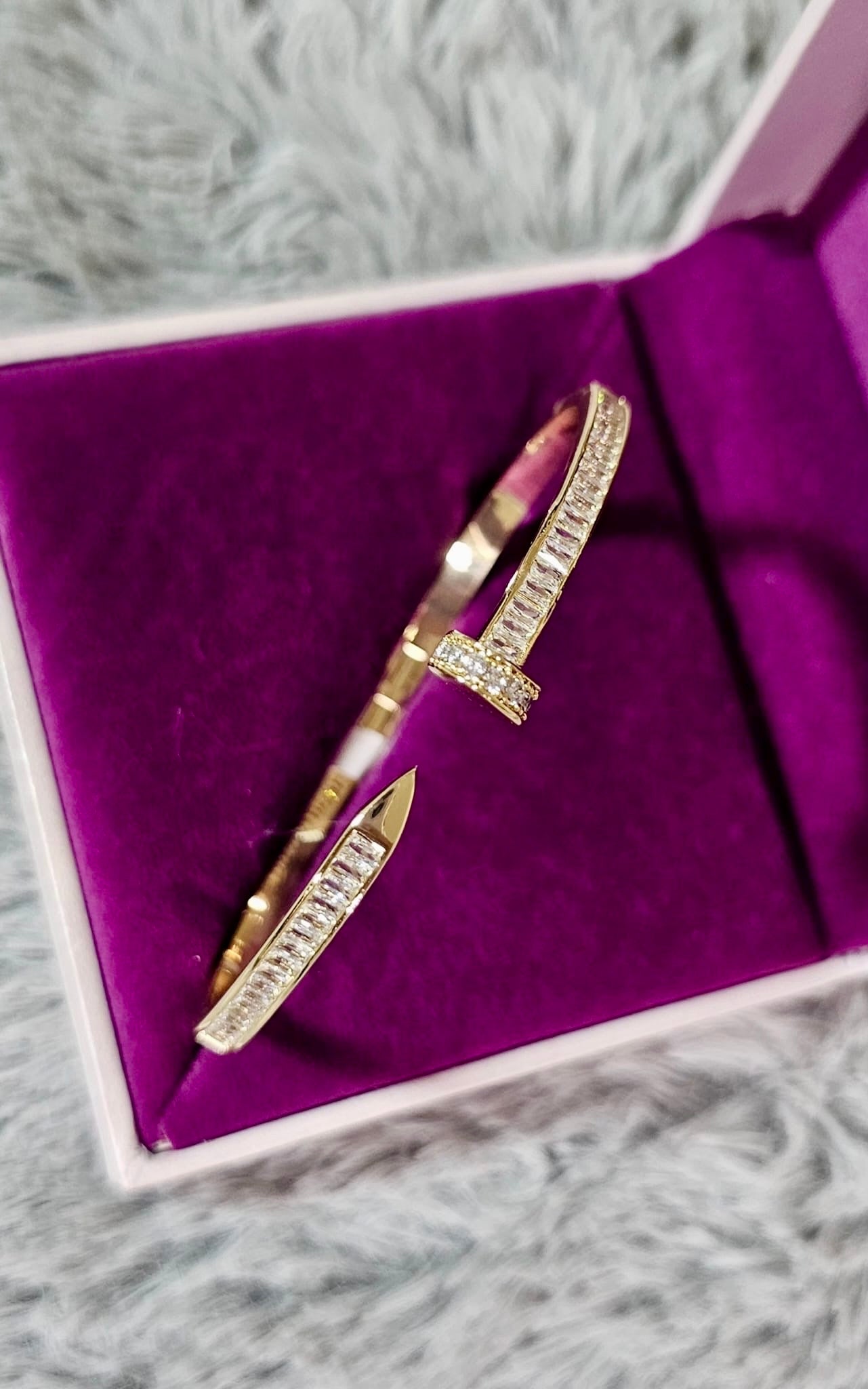 Radiant Nail Cuff Bracelet – Edgy Elegance with CZ Sparkle