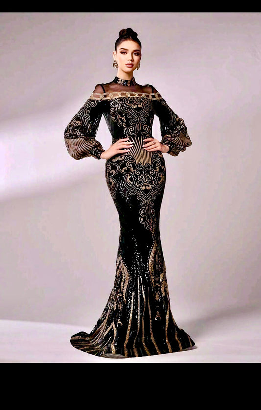 Noir Royale Embellished Gown – Opulent Evening Attire