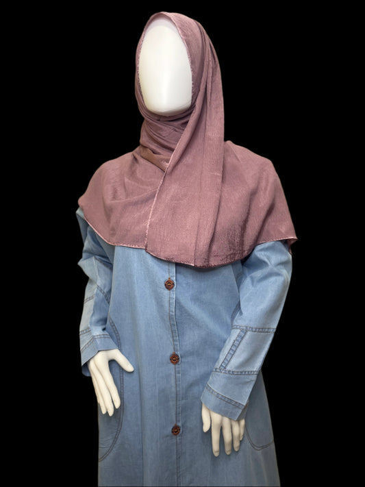 Rosewood Sheen Hijab with Denim Abaya