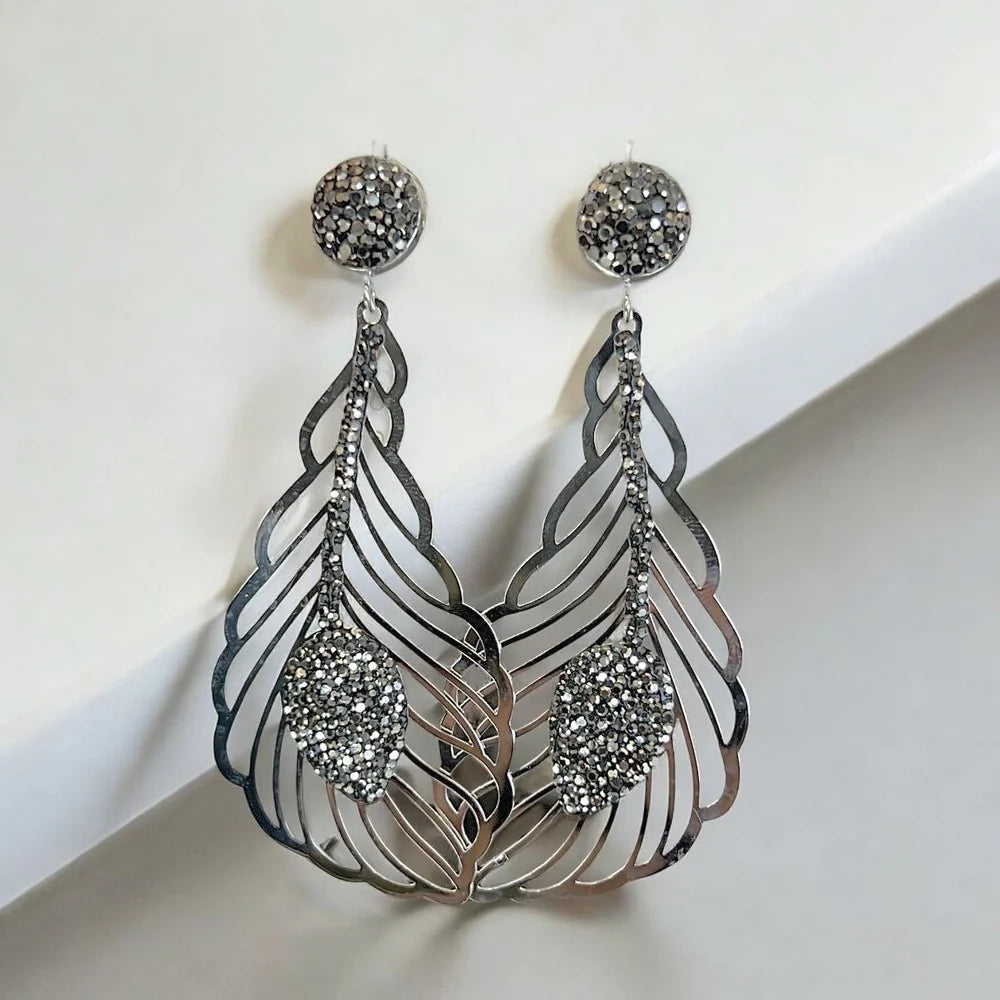 18K Gold/Silver Plated Australian Crystal Peacock Feather Design Earrings