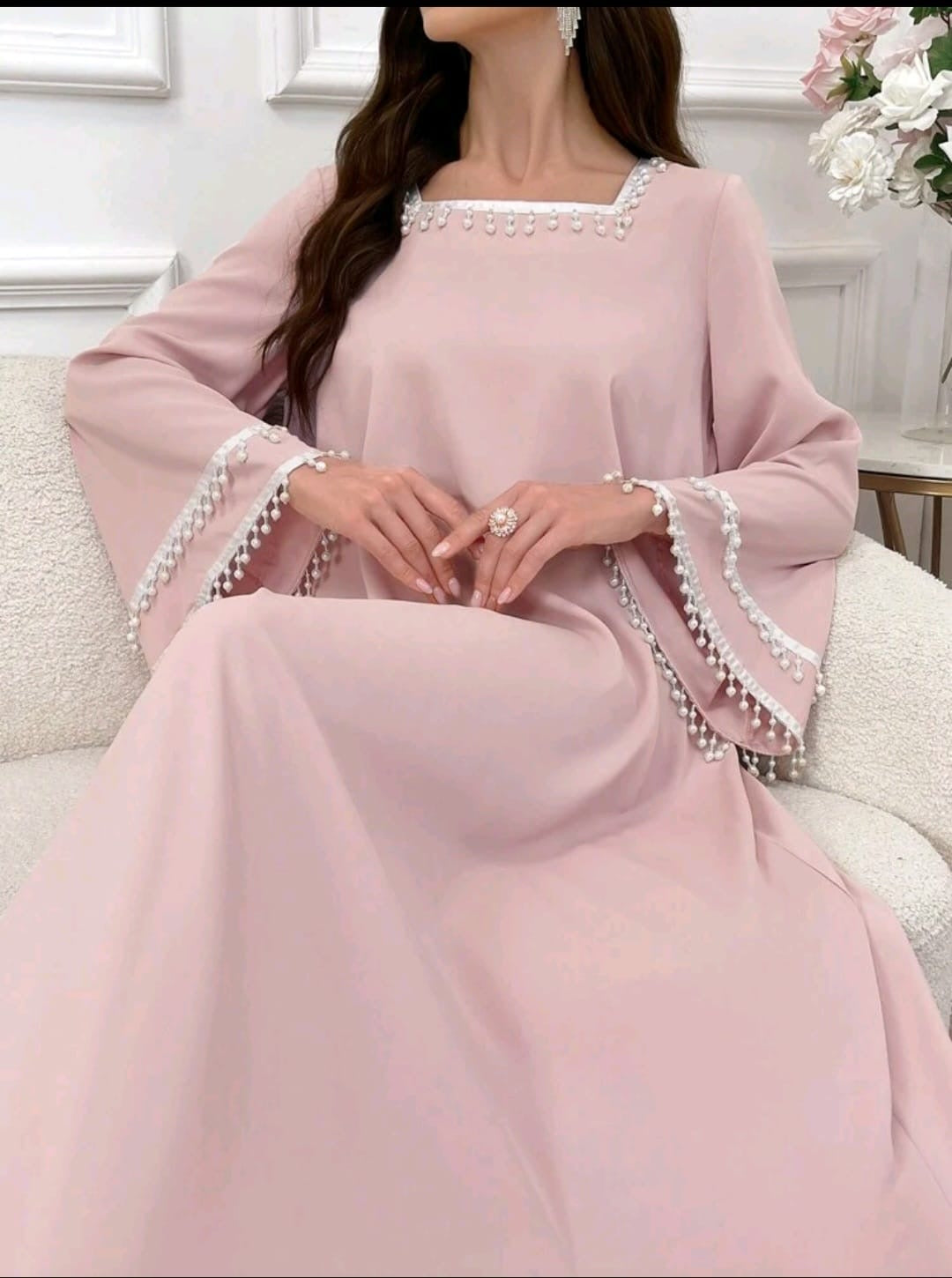 pearl work dress design Pink Pretty – Al Zarif BF24_SITEWIDE Cool iron if needed White Denim Shift Dress Size:17 32-33