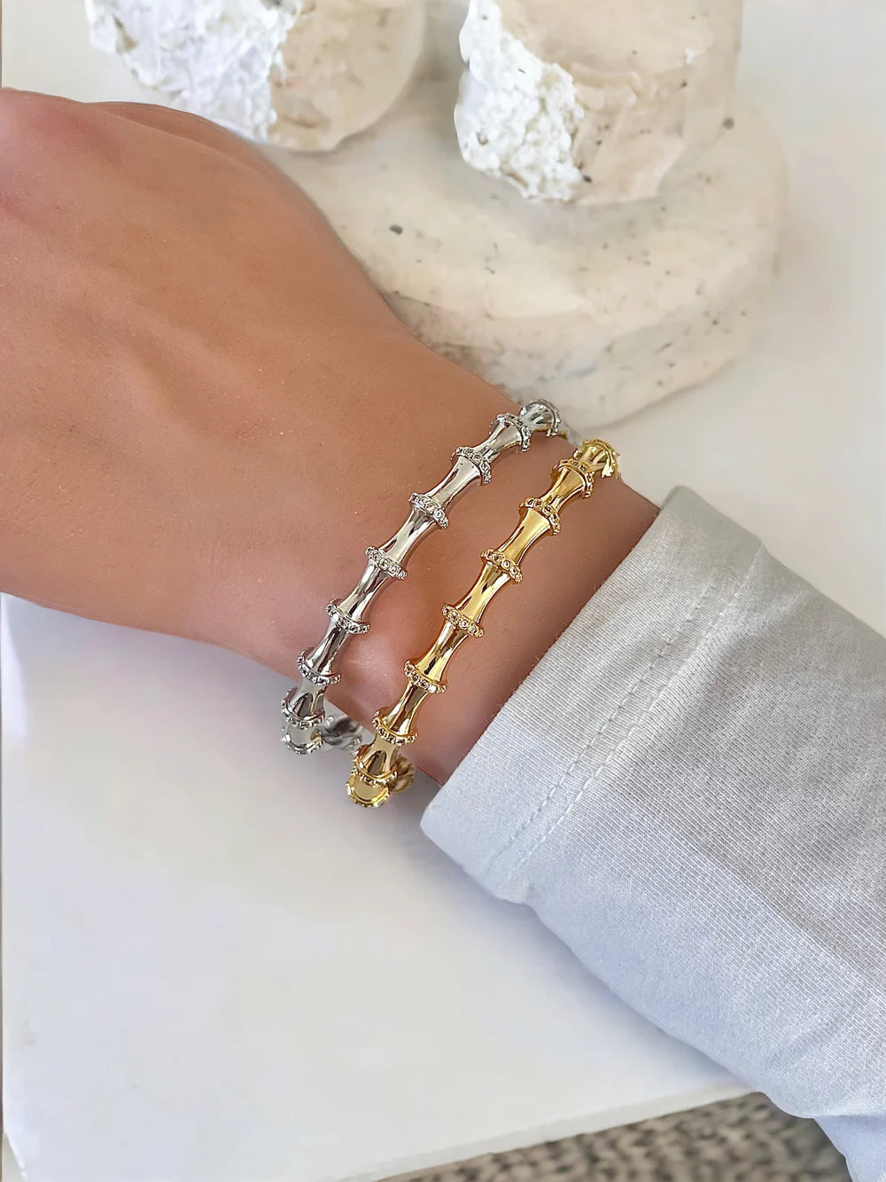 Zen Glow Bamboo Bangle in 18K Gold/Silver
