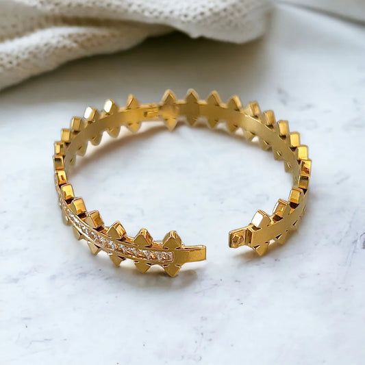 18K Gold-Plated Bangle Bracelet with Cubic Zirconias
