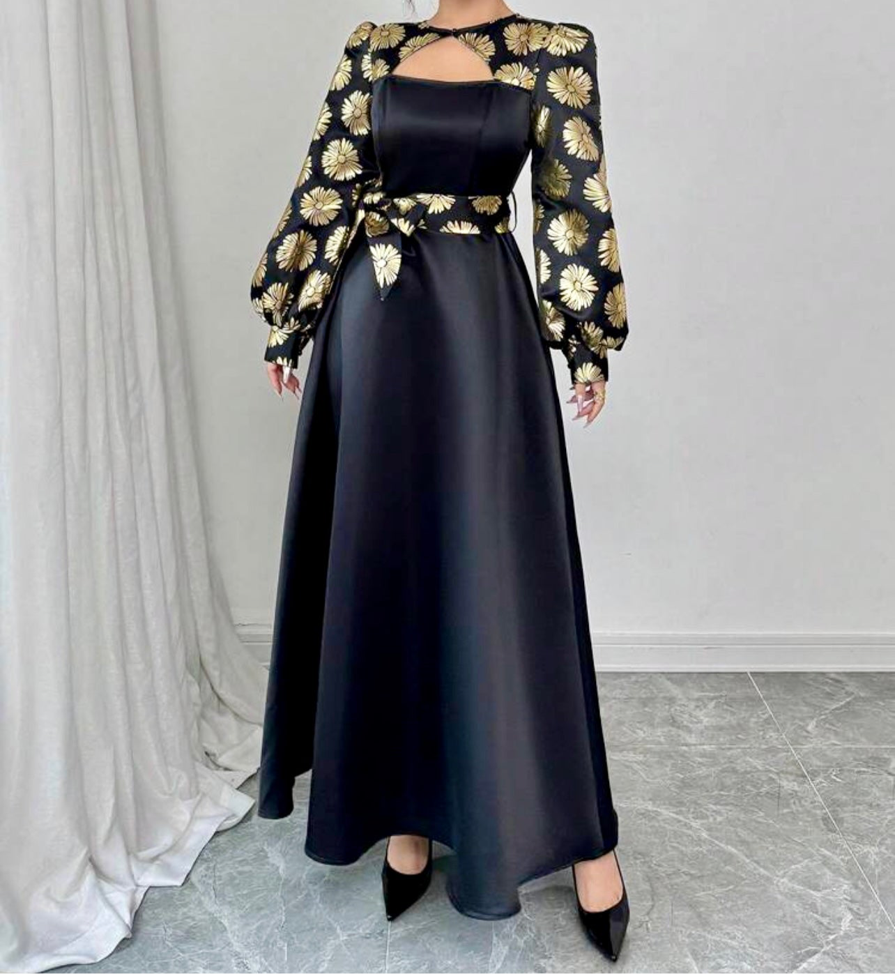 Midnight Bloom Foil Panel Dress