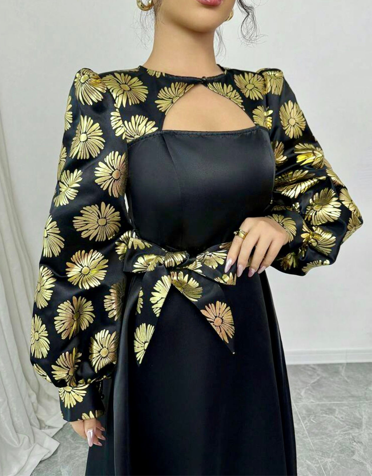 Midnight Bloom Foil Panel Dress