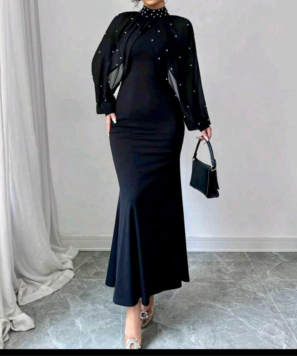 Timeless Black Pearl Midi Dress