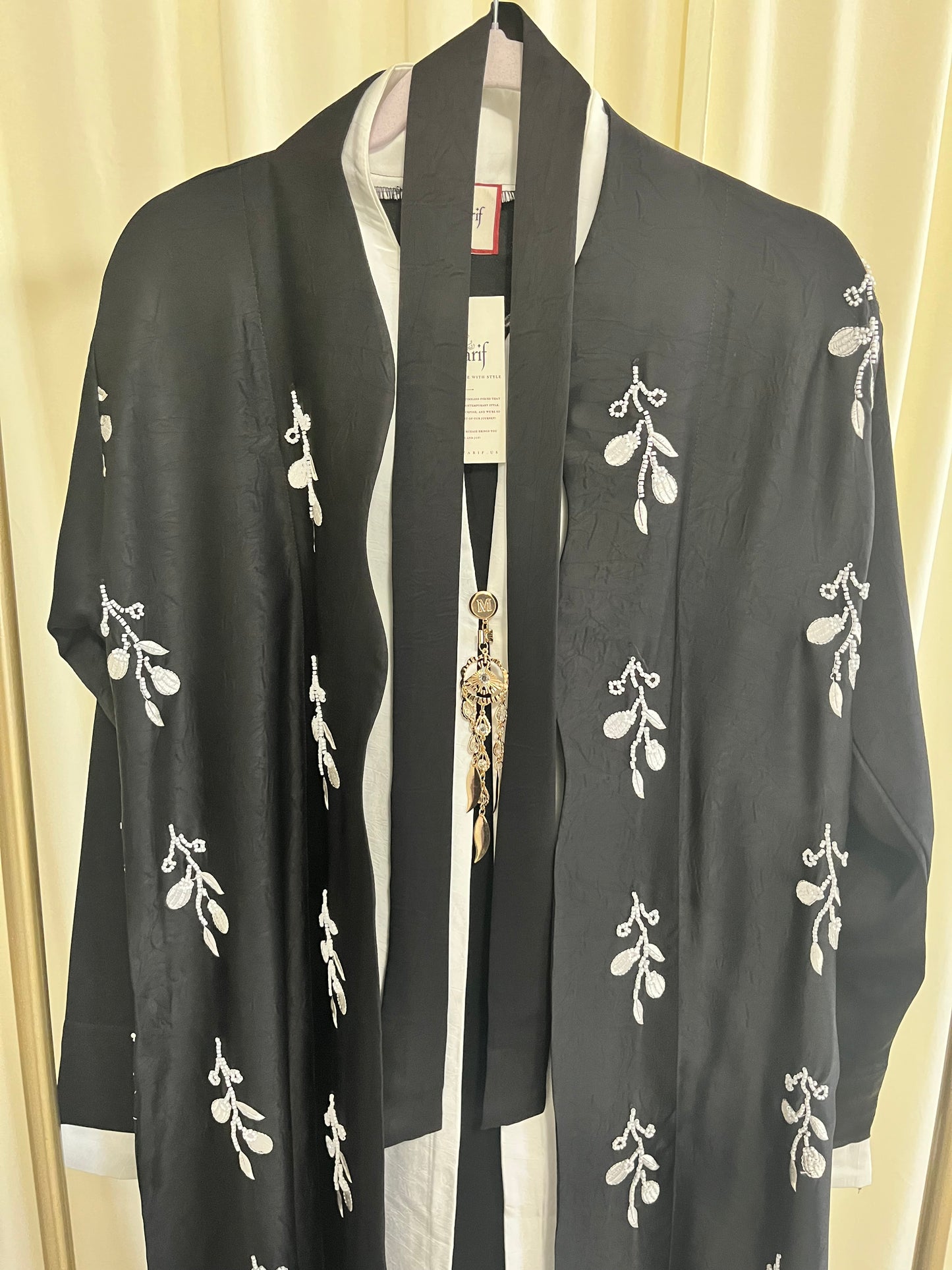 Midnight Ivory Hand-Embroidered Abaya