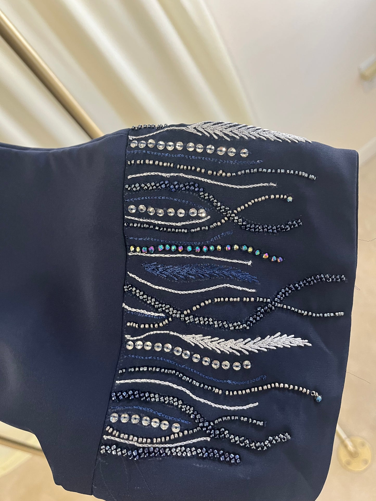 Deep Navy Blue Minimal Designer Abaya with Crystal Detailing