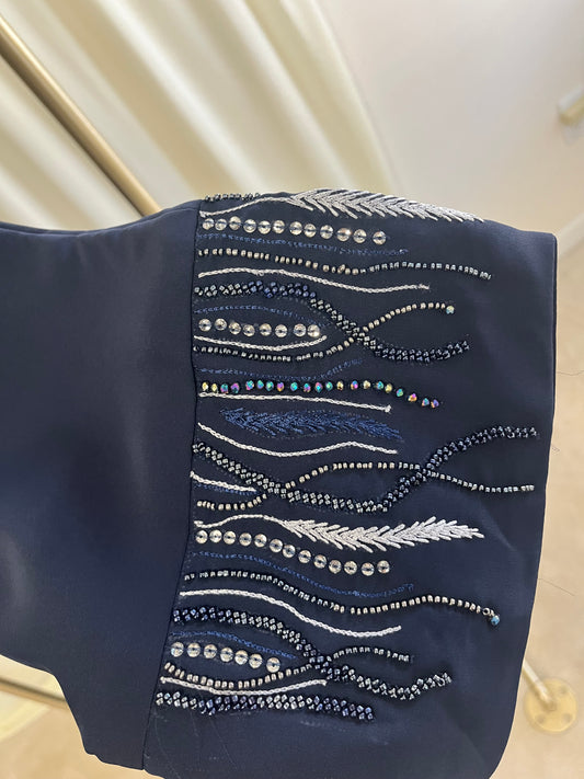 Deep Navy Blue Minimal Designer Abaya with Crystal Detailing