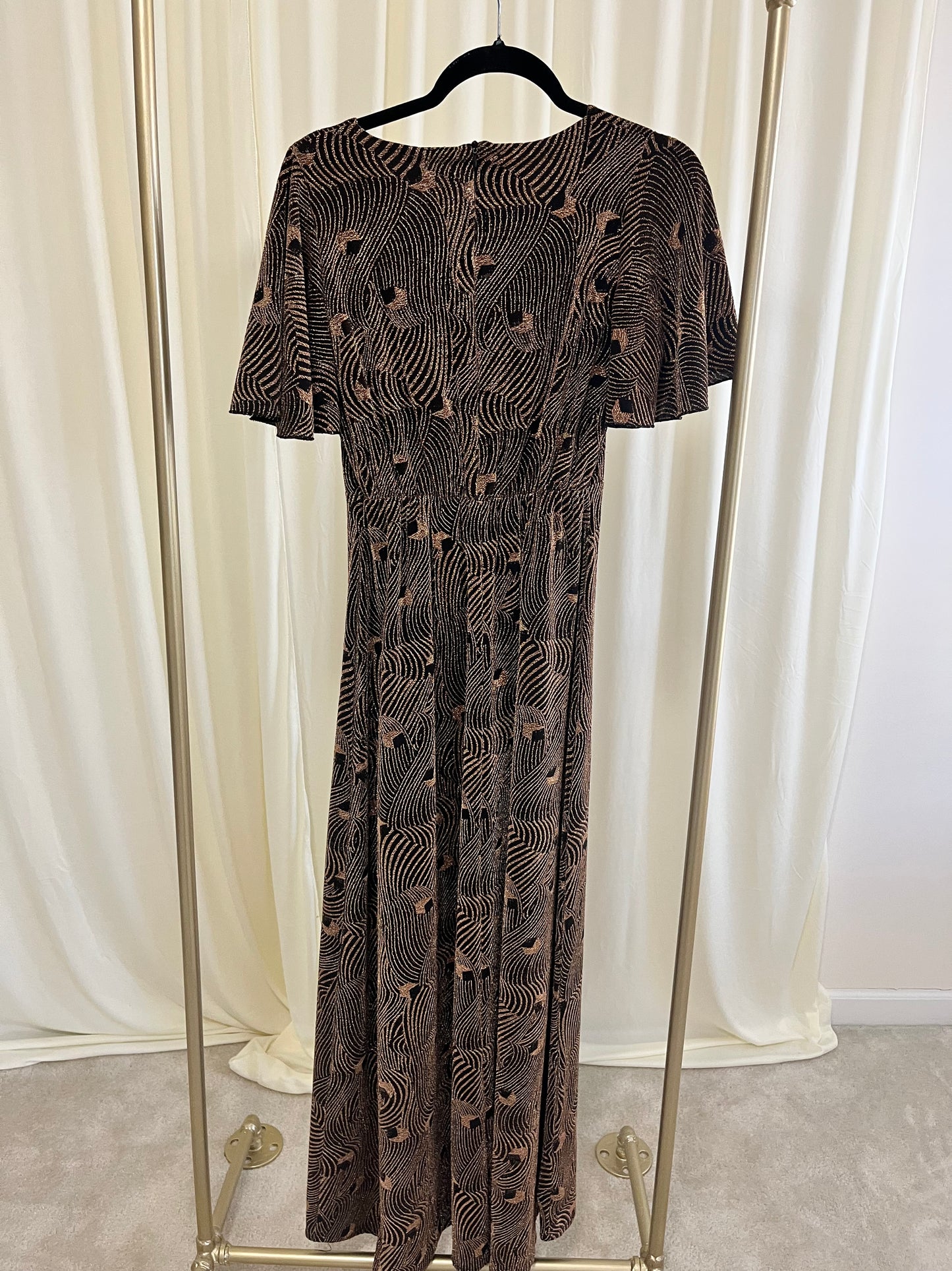 Vintage Glam Flutter Sleeve Maxi Dress