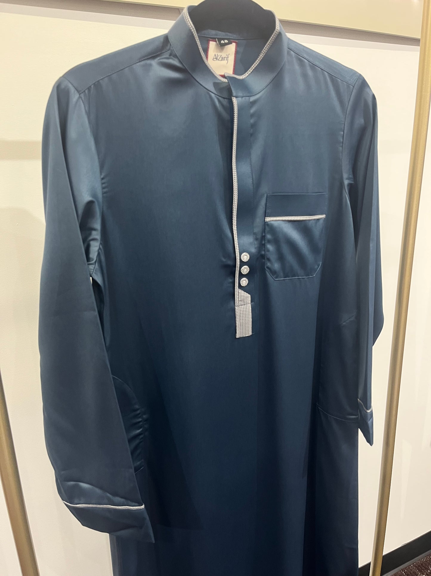 Royal Teal Contrast Placket Premium Thobe