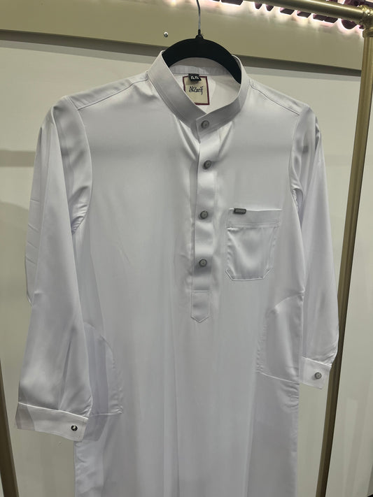 Classic White Premium satin Buttoned Thobe