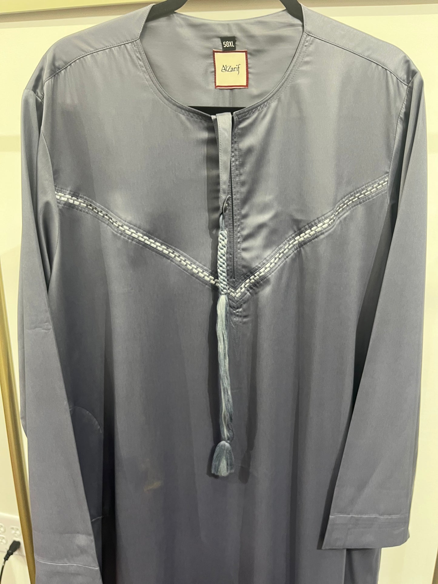 Misty Grey Braided Detail Thobe with Tassel Tie