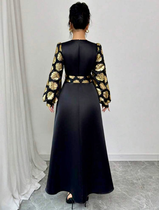 Midnight Bloom Foil Panel Dress