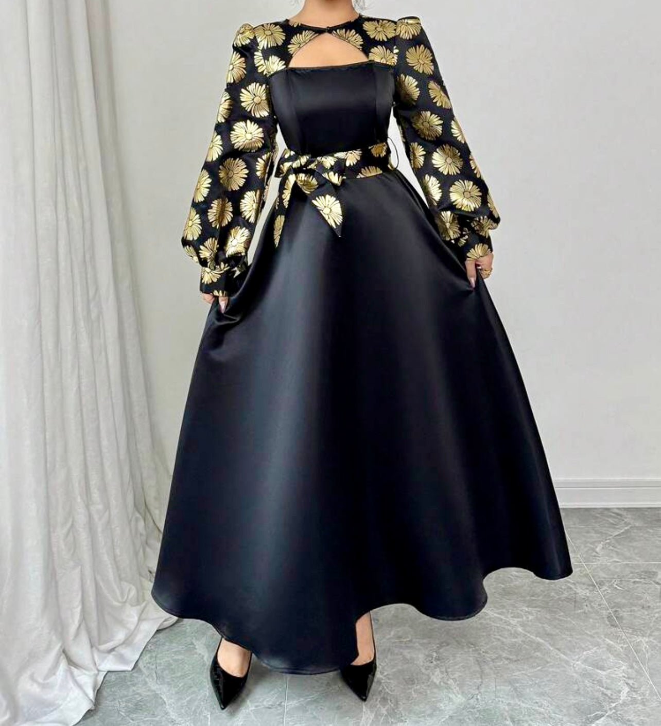 Midnight Bloom Foil Panel Dress