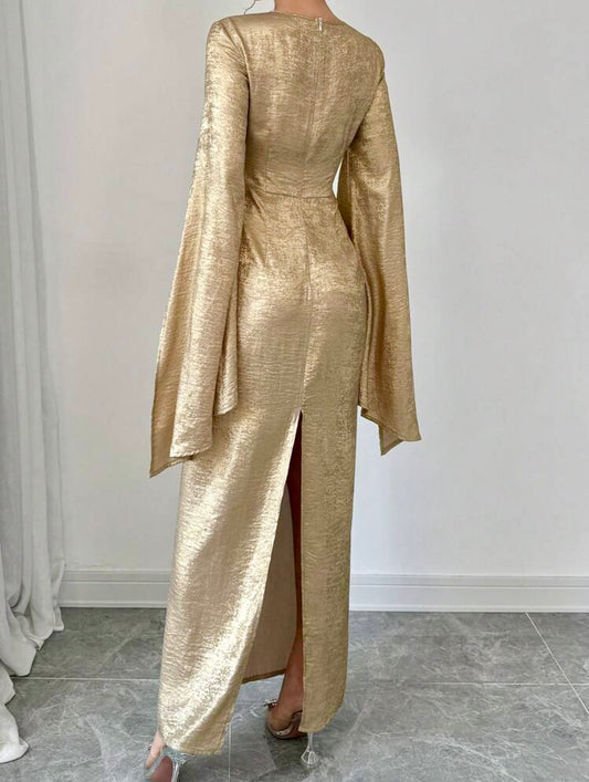 Gold Goddess Draped Sequin Gown