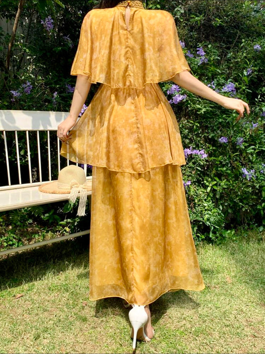 Golden Glow Layered Modest Maxi Dress