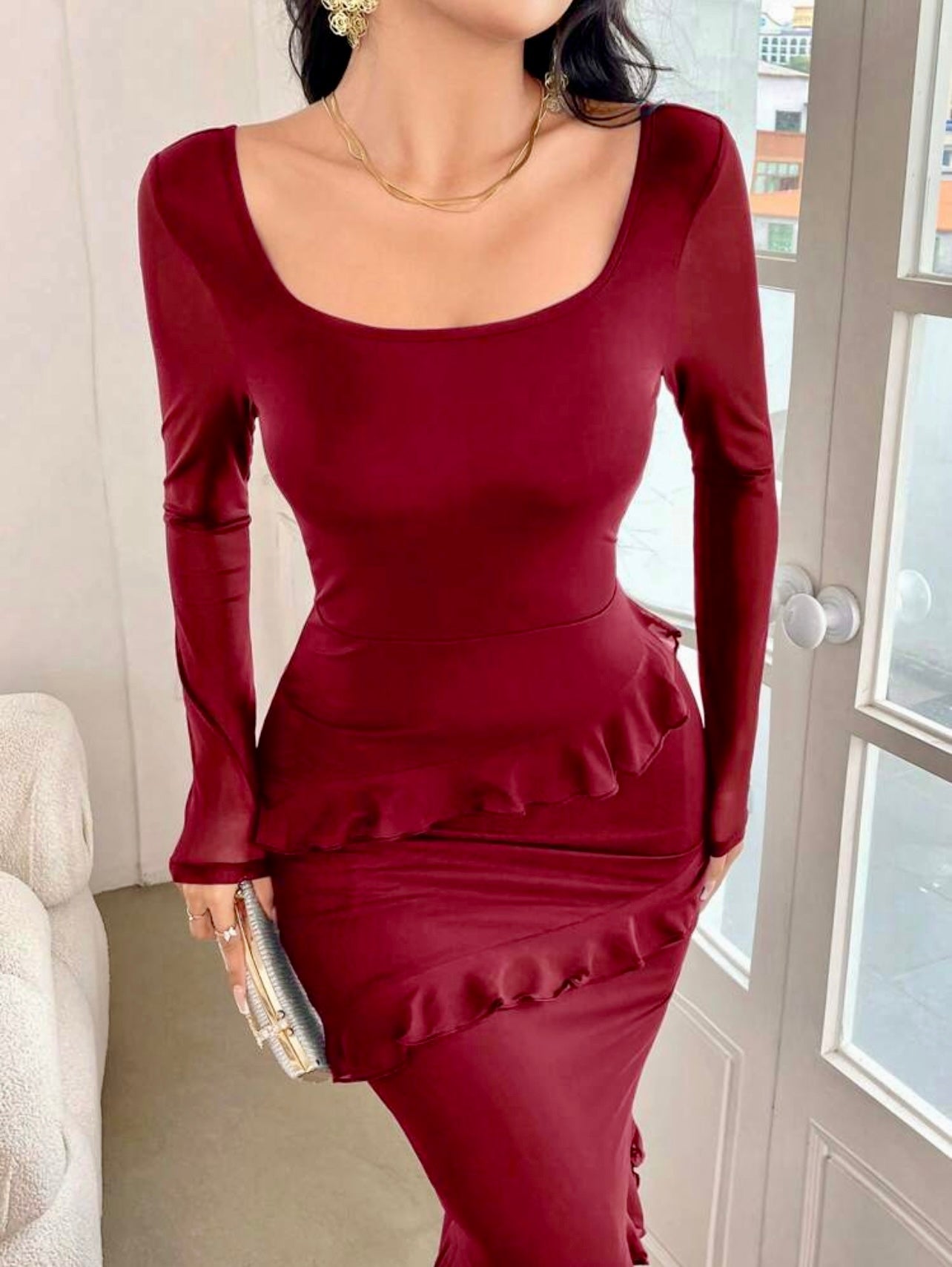 Scarlet Grace Ruffle Trim Fishtail Dress