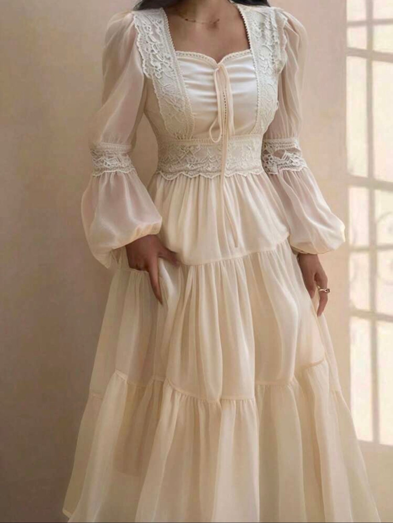 Lace Whisper Tiered Maxi Dress – Vintage Romance Meets Modern Modesty