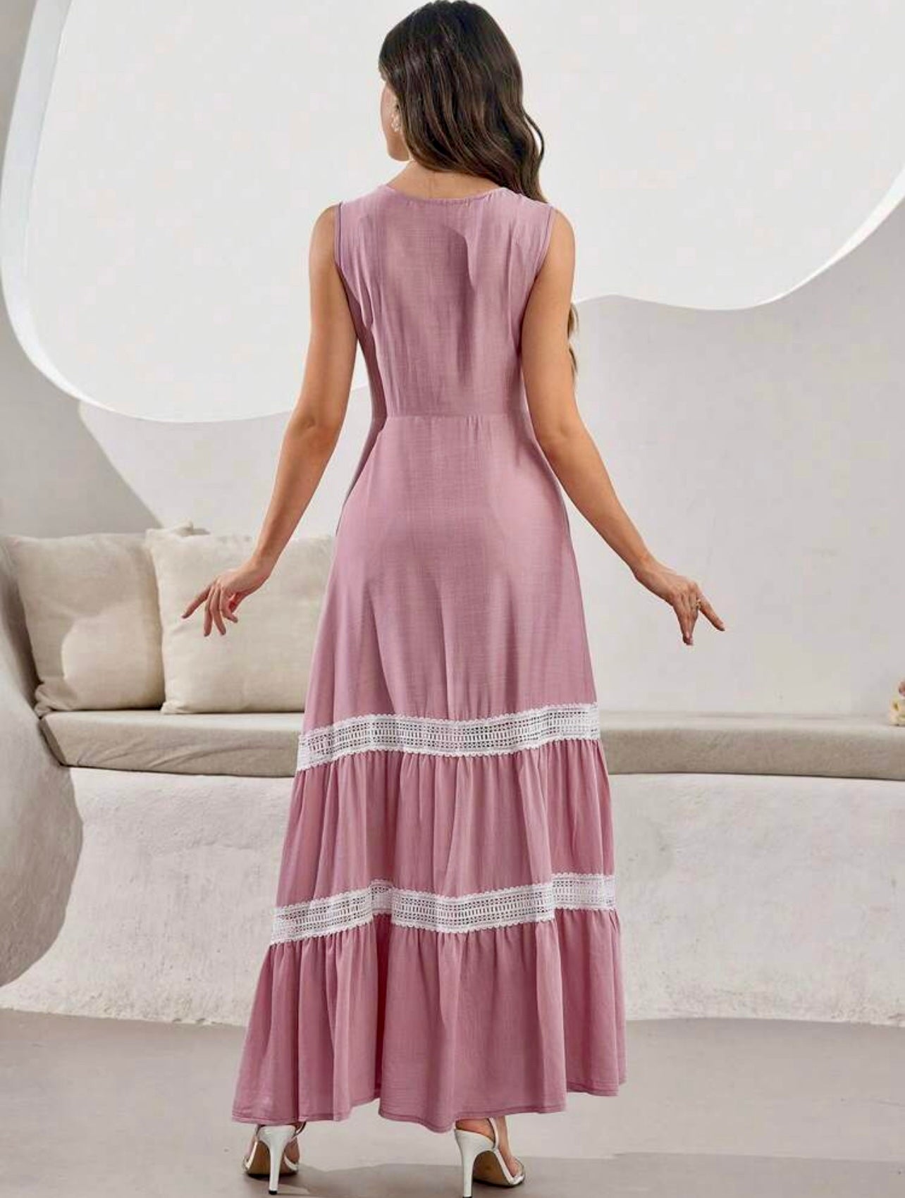 Mauve Lace Trim Maxi Dress - Soft, Feminine & Modestly Chic