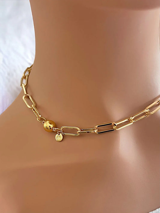 18K Gold/Silver Plated Paperclip Link Matte Finish Necklace with strong magnetic lock