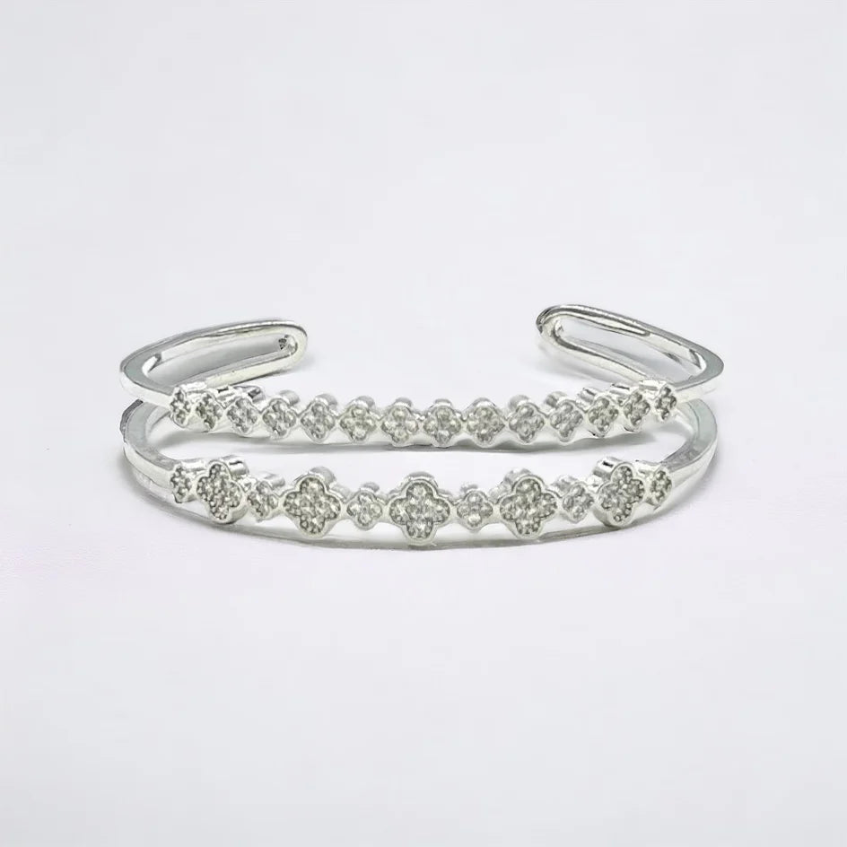 18K Gold/Silver Double Lined CZ Clover Bracelet