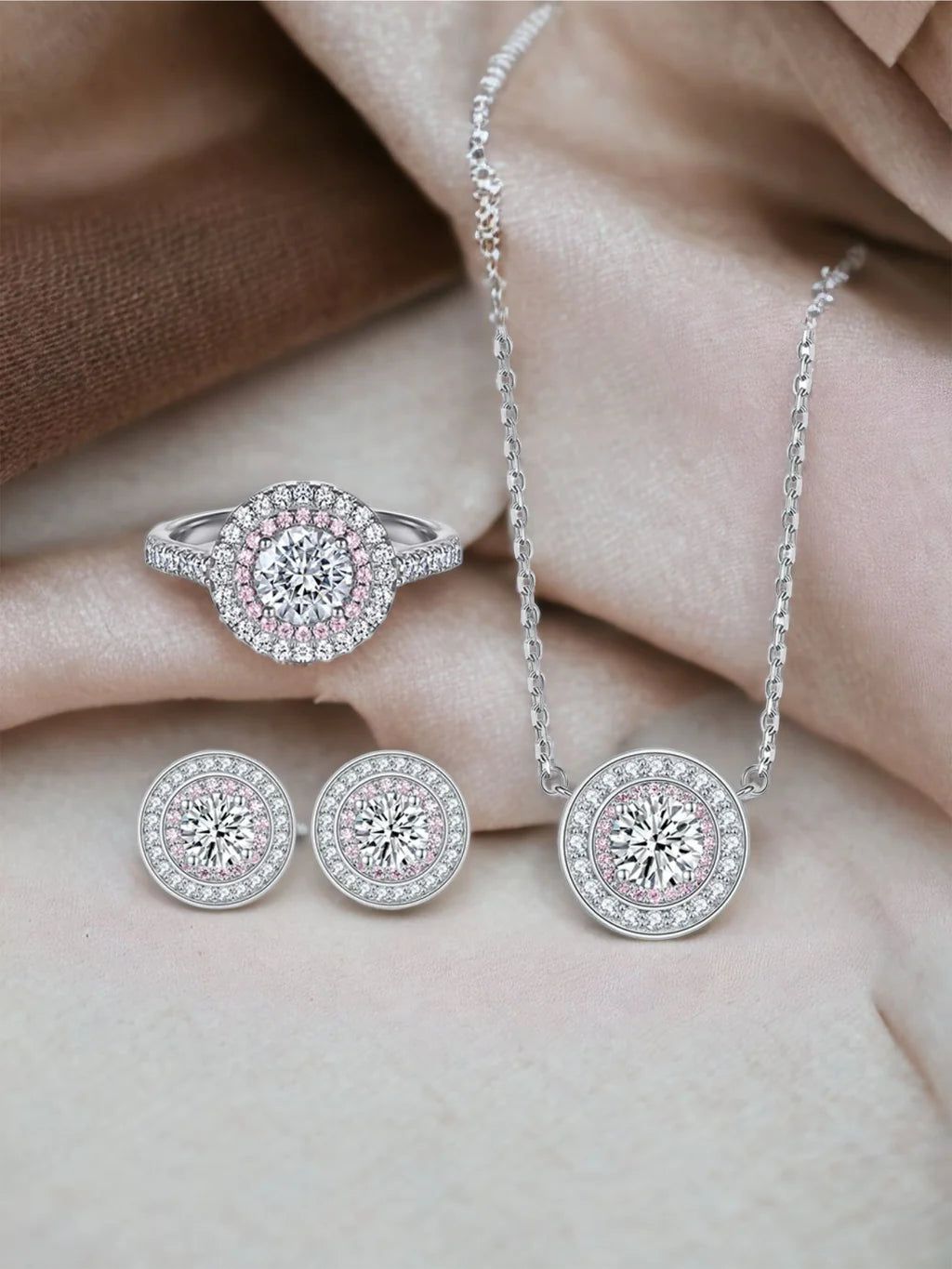 Halo Sparkle Jewelry Set – Ring, Earrings & Pendant Necklace