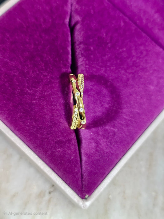 Golden Glint Crisscross Ring – CZ Luxe in a Modern Twist