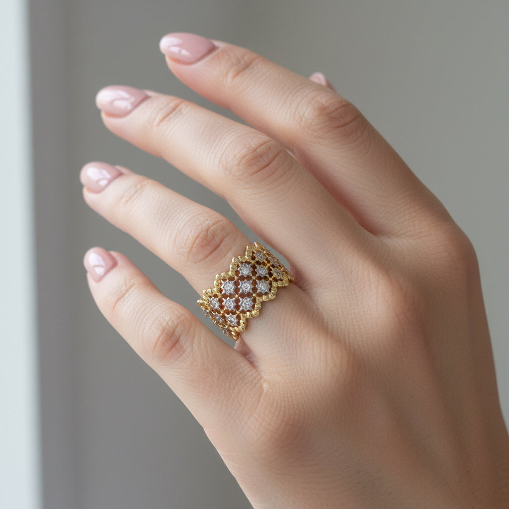 Royal Starburst Lattice Gold Statement Ring