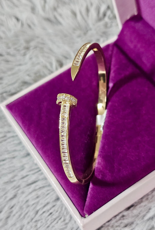 Radiant Nail Cuff Bracelet – Edgy Elegance with CZ Sparkle