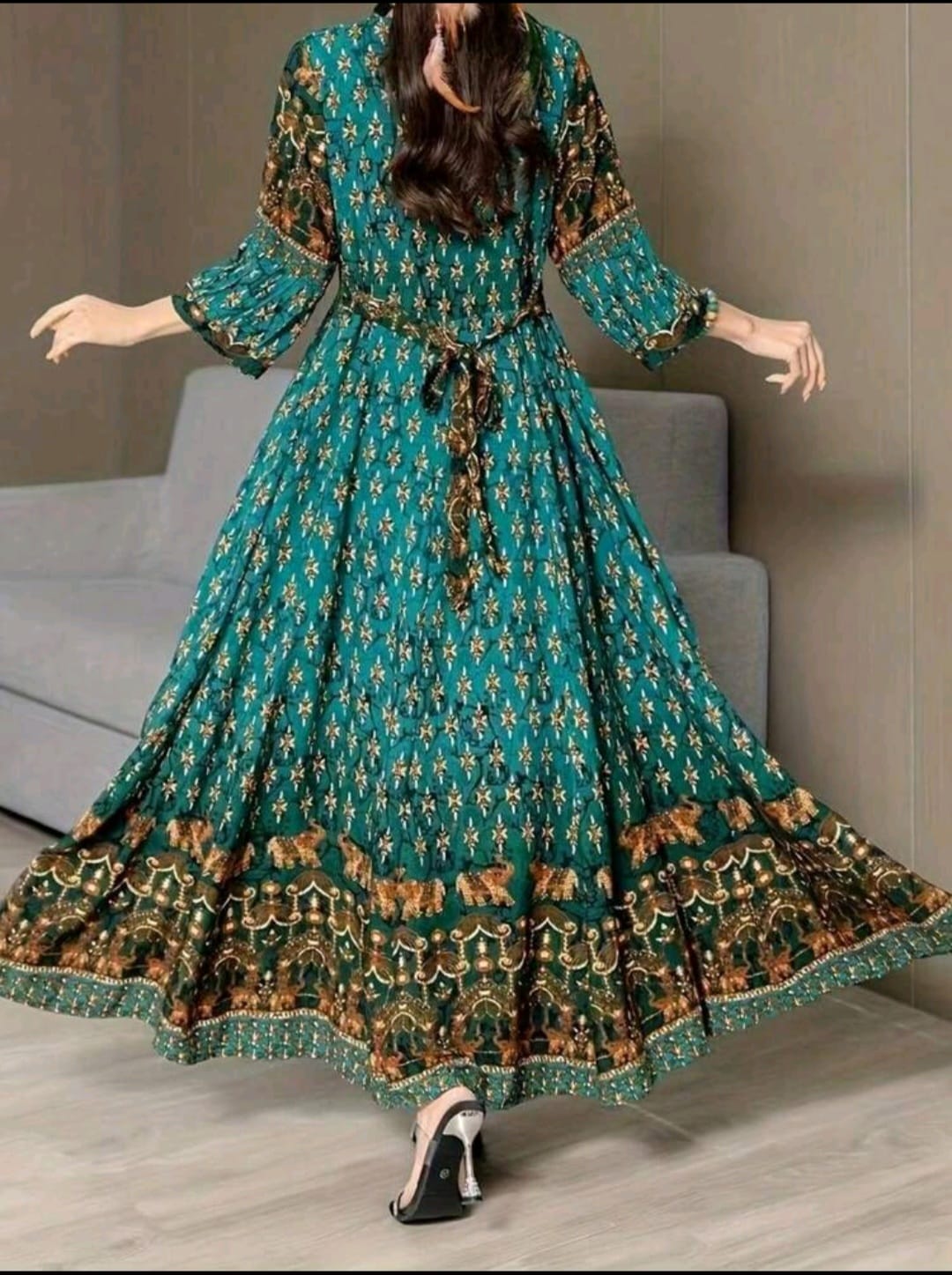 Boho Style Floral print and Embroidery Gown