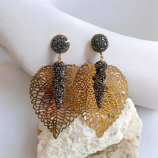 18K Gold/Silver Plated Australian Crystal Leaf Design Earrings