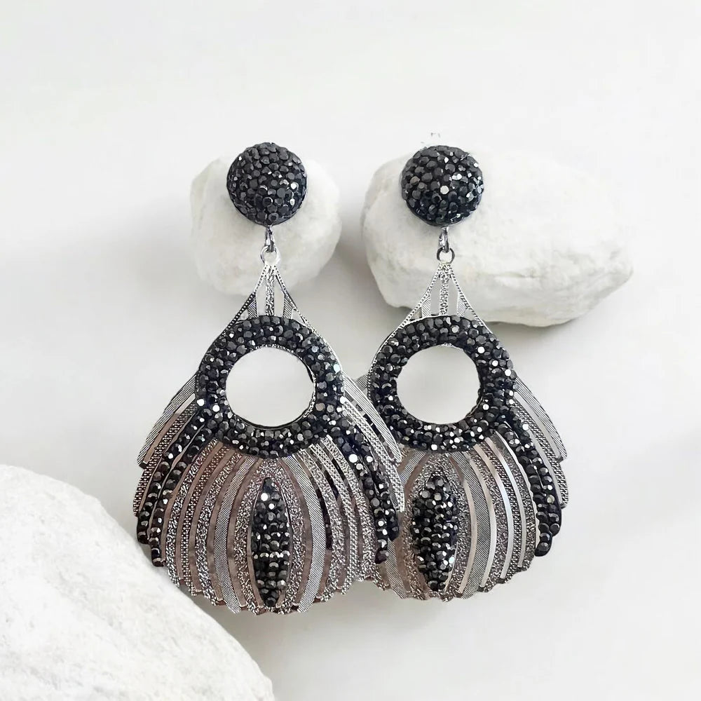 18K Gold/Silver Plated Australian Crystal Peacock Feather Design Earrings