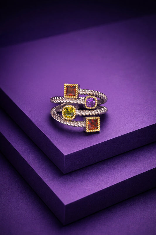Multi Color Stone Ring – Elegant Colorful Gemstone Statement Ring